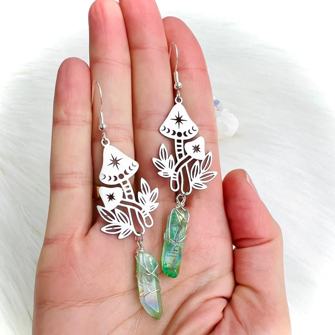 Богемные серьги-грибы с загадочными грибами натуральный кристалл бусины в виде