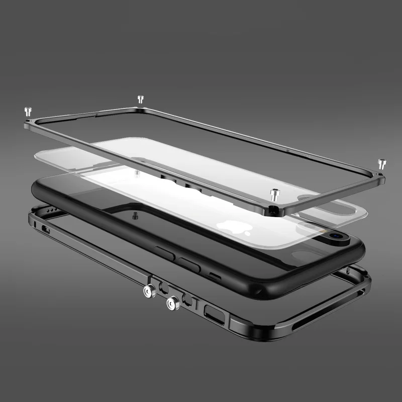 

Transparent Backplane Back Metal Bumper Case for IPhone 8 7 SE 2020 Ultra Slim Aluminium Frame Clear Phone Back Cover Luxury
