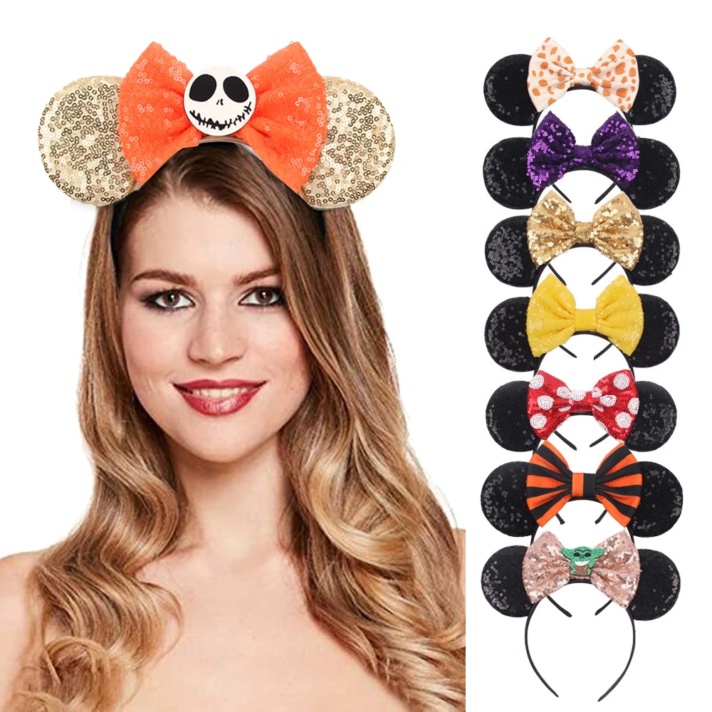 

Girls Big Bow Trendy Glitter Hairs Bows Mouse Ears Headband Girls 5'' Bow Sequin Hairband Holiday Party Cosplay Adult/Kids Gift