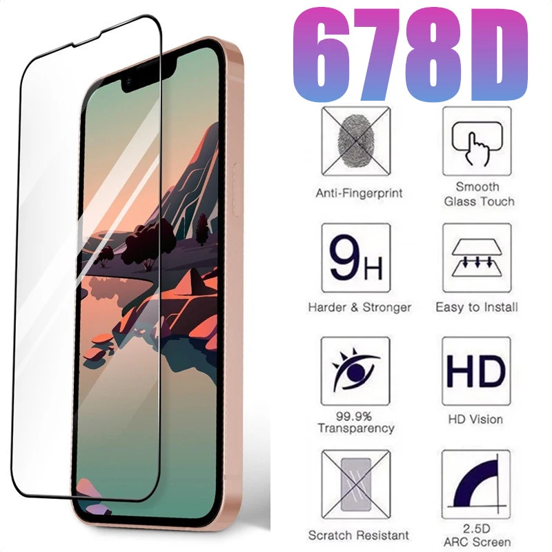 

678D Screen Protector Full Cover For iPhone 13 12 11 Pro MAX Mini X XS Max XR Tempered Glass For iPhone 7 8 Plus SE 2020 Glass