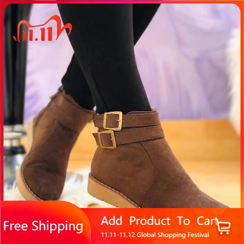 

Женские зимние ботинки NQYW, новые женские замшевые ботильоны, женская зимняя обувь на плоской подошве, женская теплая обувь на платформе, раз...