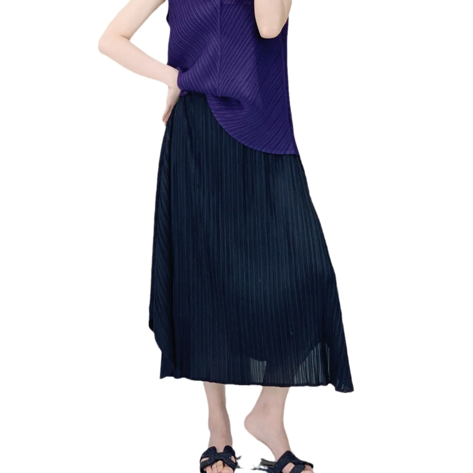Женская плиссированная юбка с разрезом по бокам однотонная Повседневная простая