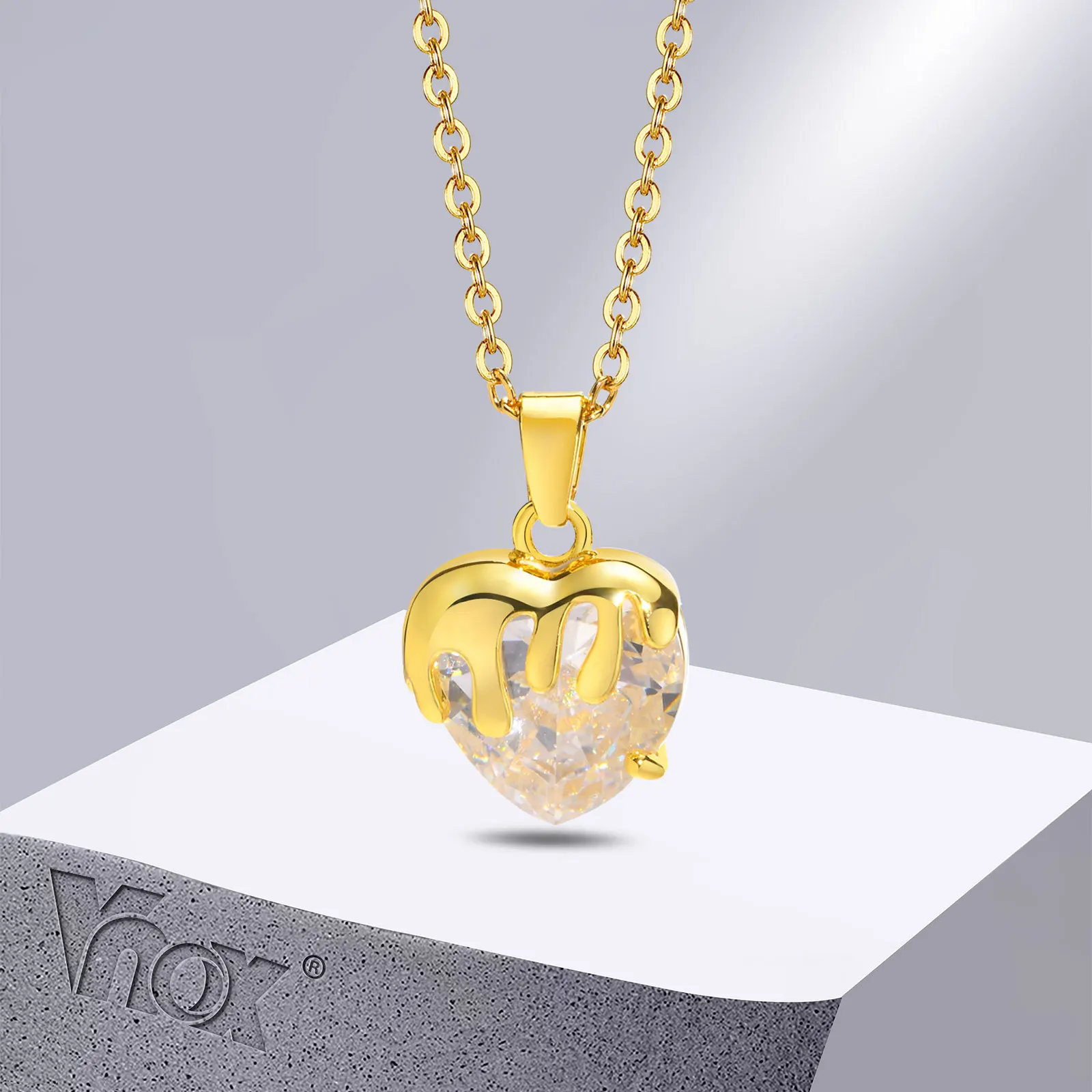 Купи Vnox Glamour Bling CZ Stone Heart Necklaces for Women Lady Mom Gift Jewelry, Gold Color Stainless Steel Love Promise Collar за 173 рублей в магазине AliExpress