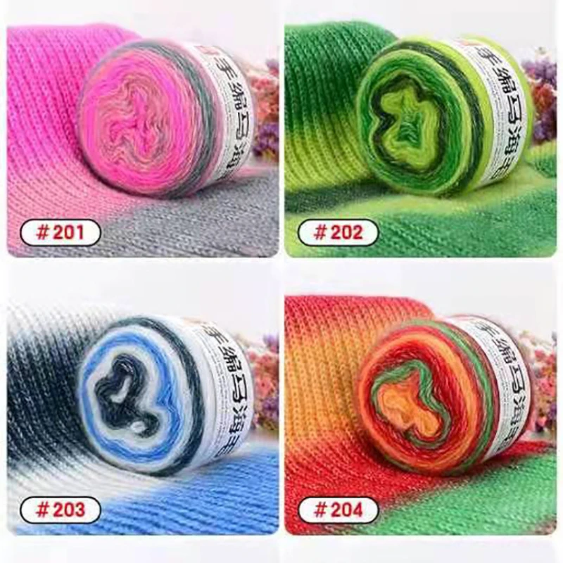 100g/roll New Product Coarse Mohair Hand-knitted Gradient Rainbow Wool Chunky Yarn Multi-color Knitted Hat Scarf Shawl Coat