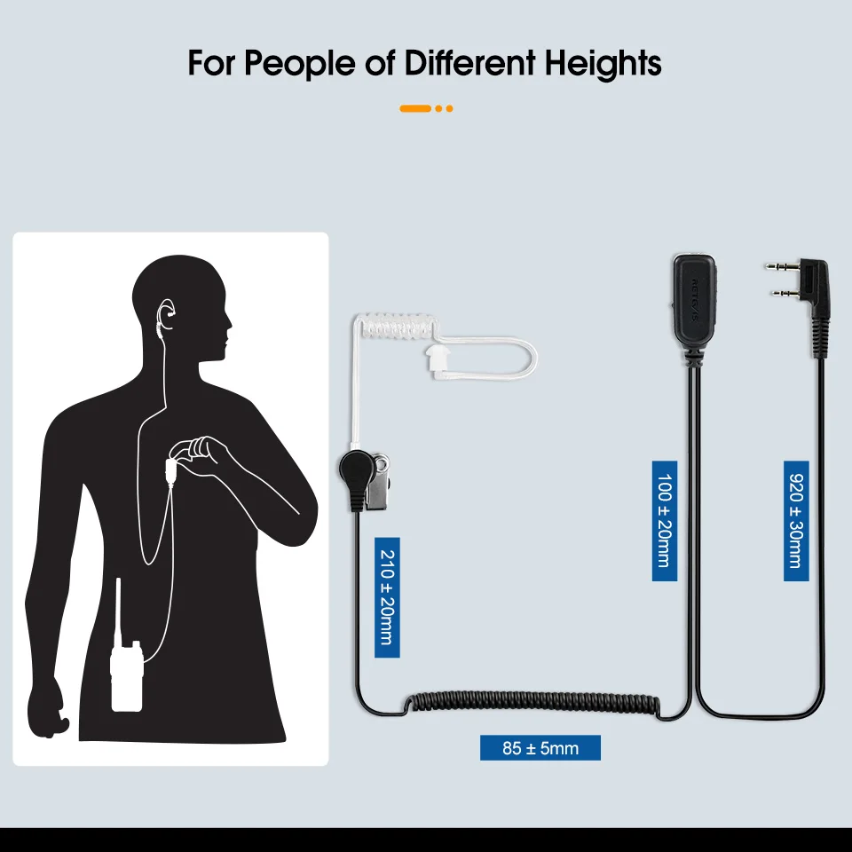 Retevis EAK006 PTT/VOX Switch Headset Covert Acoustic Tube 2Pin Earpiece for Baofeng UV 5R RT622 RT3S RT81 RT86 Walkie Talkie