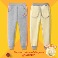 girls autumn and winter plus velvet padded pants childrens new style trousers childrens trousers printed sports pants