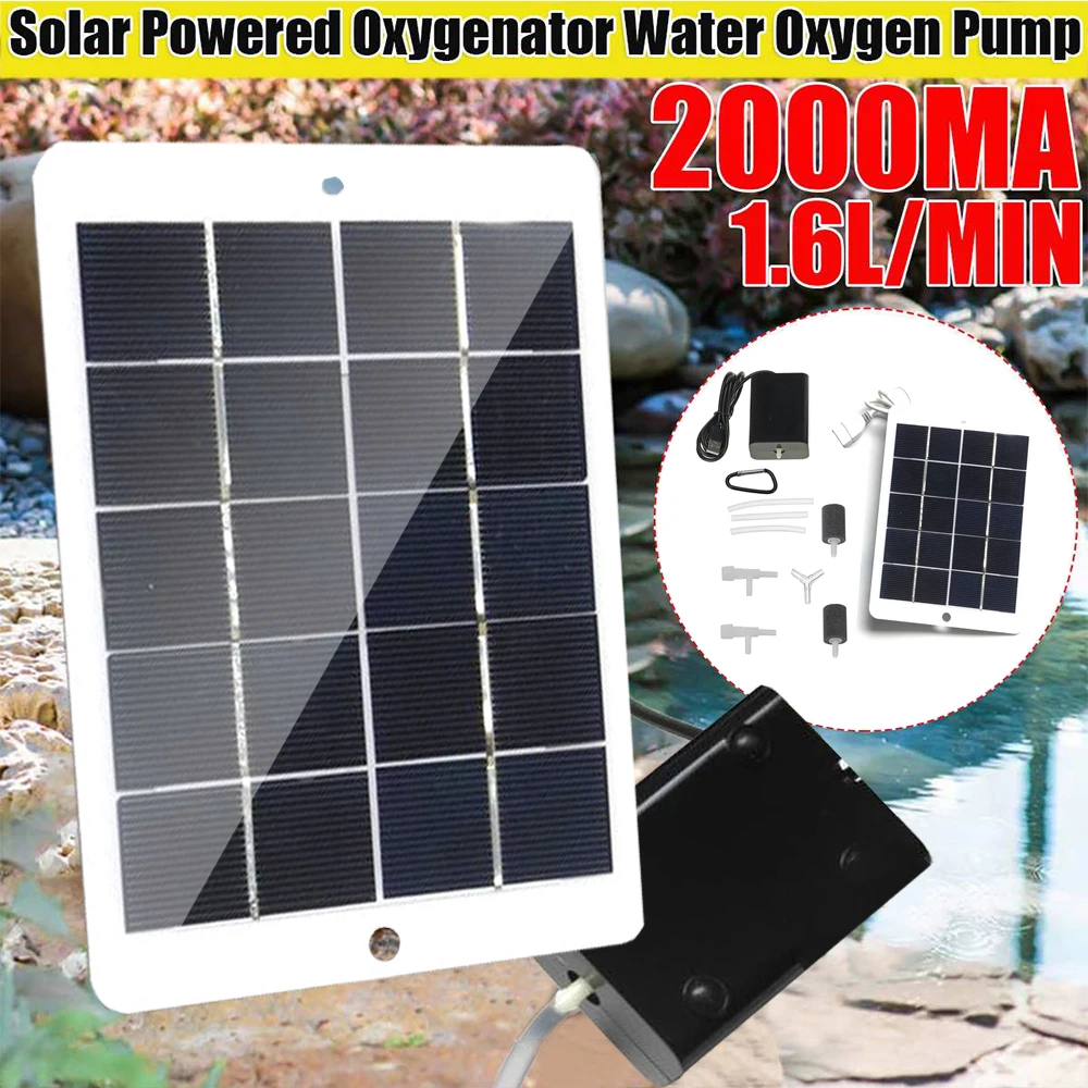 Кислородный насос с солнечной панелью 5 Вт генератор кислорода набор для