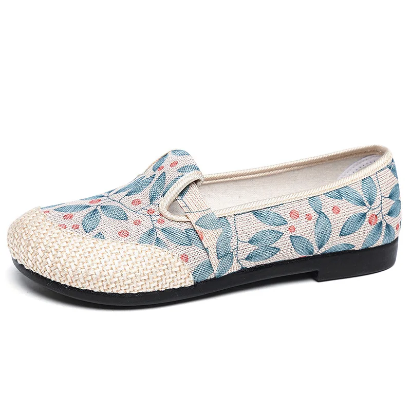 

2023 Flower Embroidered Women Handmade Linen Cotton Slip On Espadrilles Loafers Comfortable Sneakers Casual Walking Shoes 35-40
