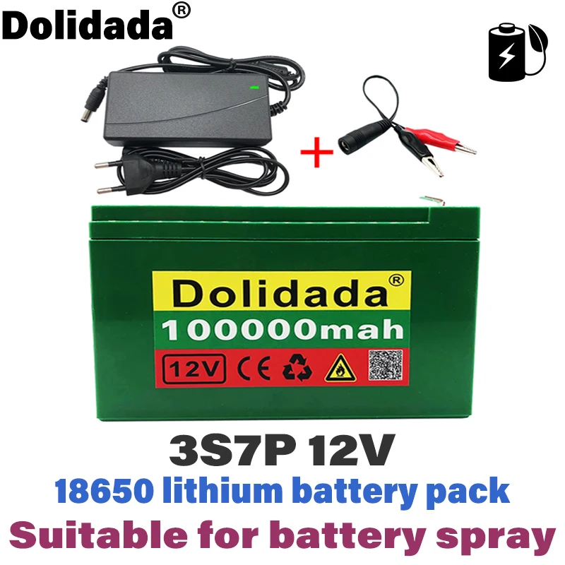 

new 12V 100000mAh 3S7P 18650 lithium battery pack+12.6V 3A charger, built-in 100Ah high current BMS, used for sprayer