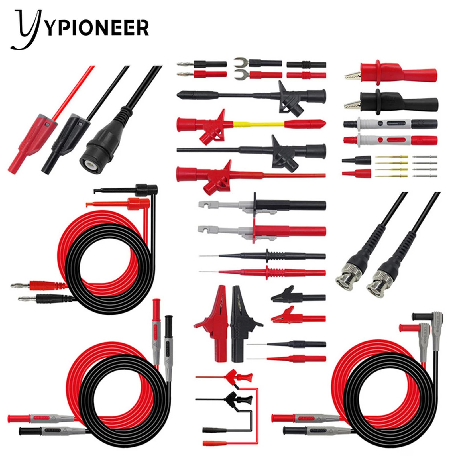 

YPioneer P1600 Multimeter Test Lead Kit 4mm Banana Plug Alligator Clips Mini Grabber Test hook Clips Piercing Probes