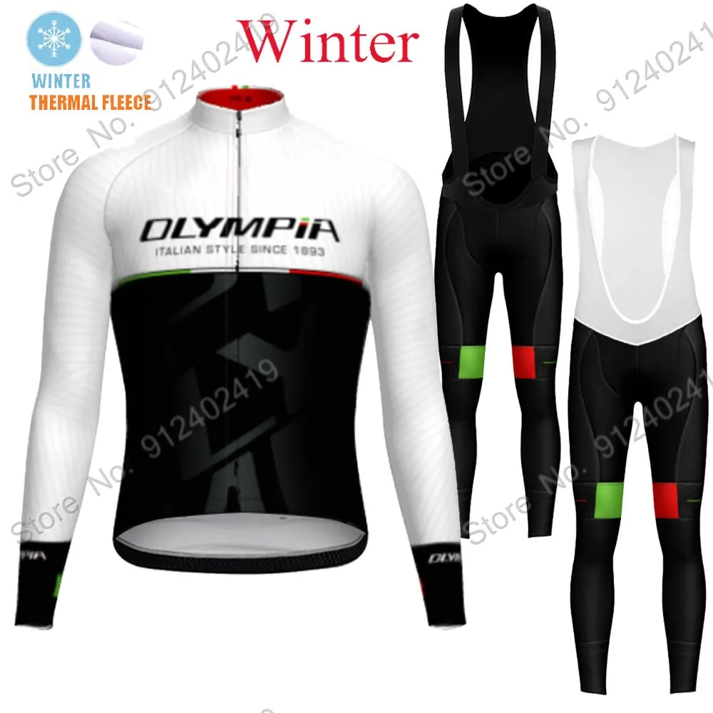 

2021 Olympia Italy Team Winter Cycling Jersey Set Cycling Clothing Suit Mens Long Sleeve MTB Bike Road Pants Bib Ropa Ciclismo