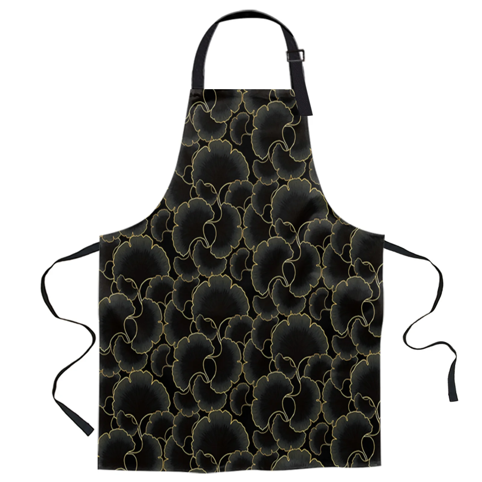 

Texture Ginkgo Biloba Black Luxury Texture Design Adjustable Canvas Kitchen Coffee Apron Ladies Couple Cooking Dining