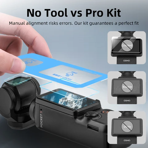 Закаленная пленка BRDRC для DJI Pocket 3, пленки для объектива камеры + защита экрана от царапин с вспомогательными инструментами, простота установки