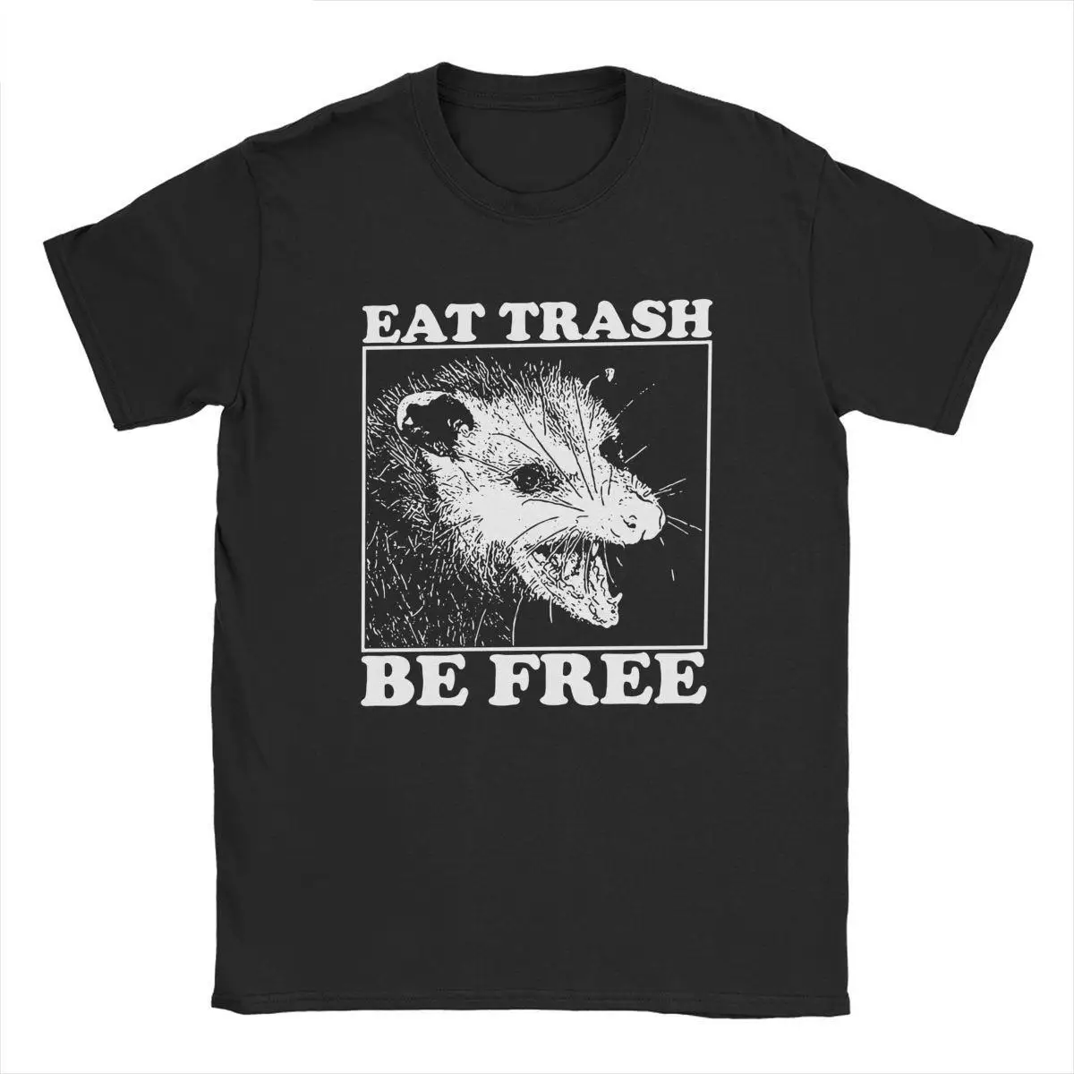 Men Eat Trash Be Free T Shirt Cute Raccoon Cotton Tops Vintage Short Sleeve Round Neck Tees Plus Size T-Shirt