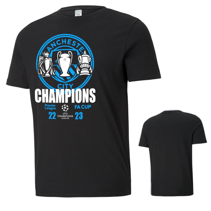 

Football fan Shirt 2023 Manchester City Football Tshirt Souvenir Champions League T Shirt Short Sleeved Three In A Row Tee