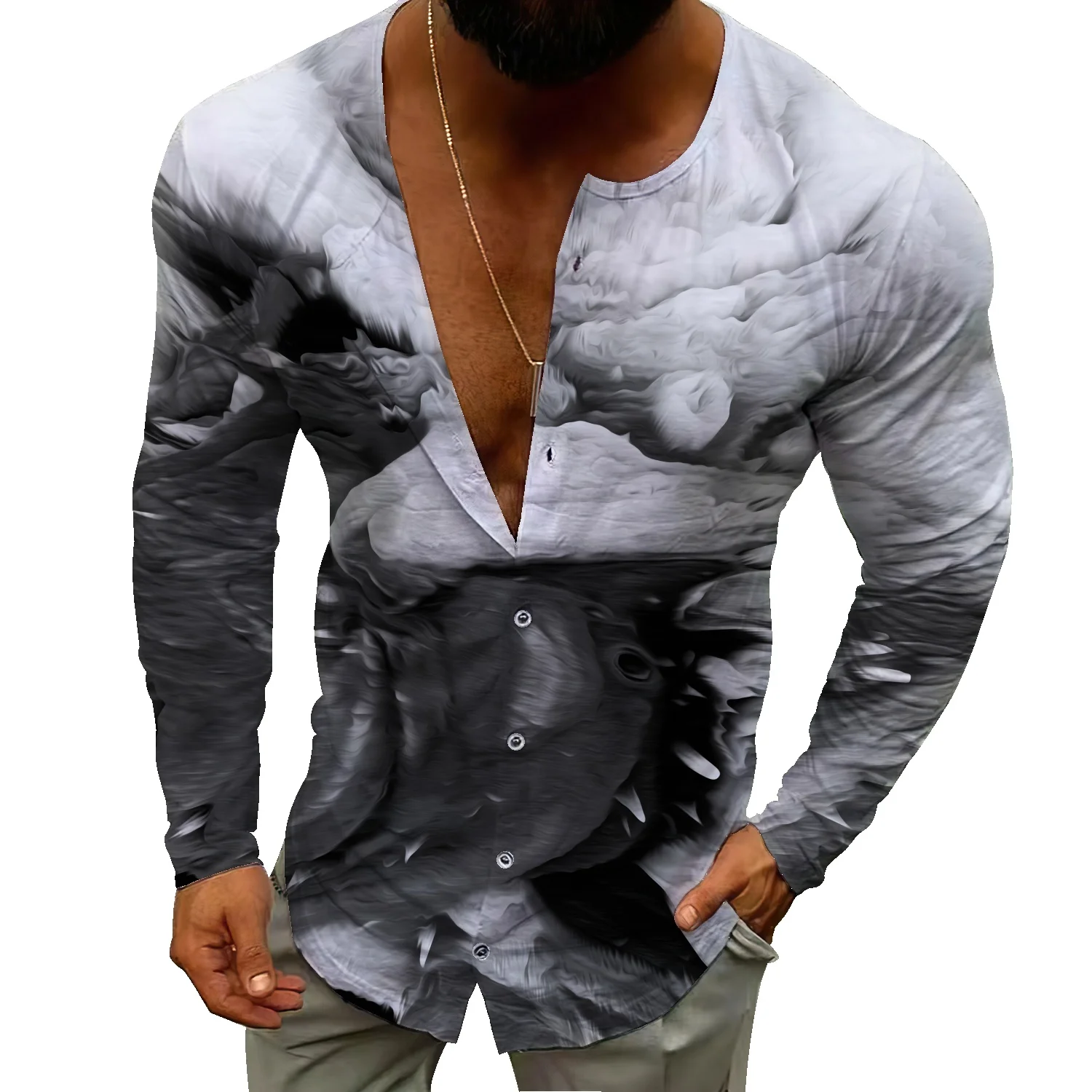 

Black and white ink American casual cardigan sweater men's simple basic men's knitted sweater jacket