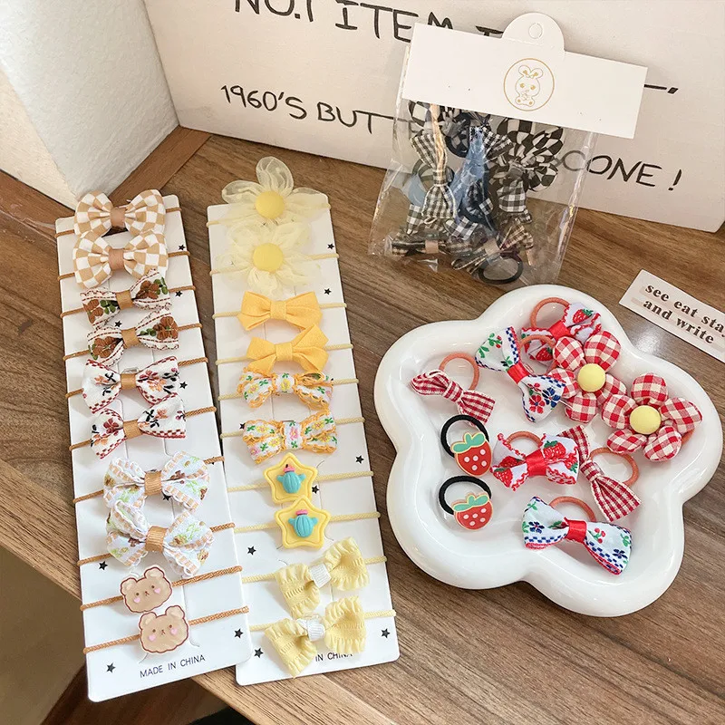 

10Pcs/Lot Sweet Hair Band Girls Hair Ties Bows Elastic Rubber Band Flower Small Ball Scrunchies Baby Kids Hair Accessories