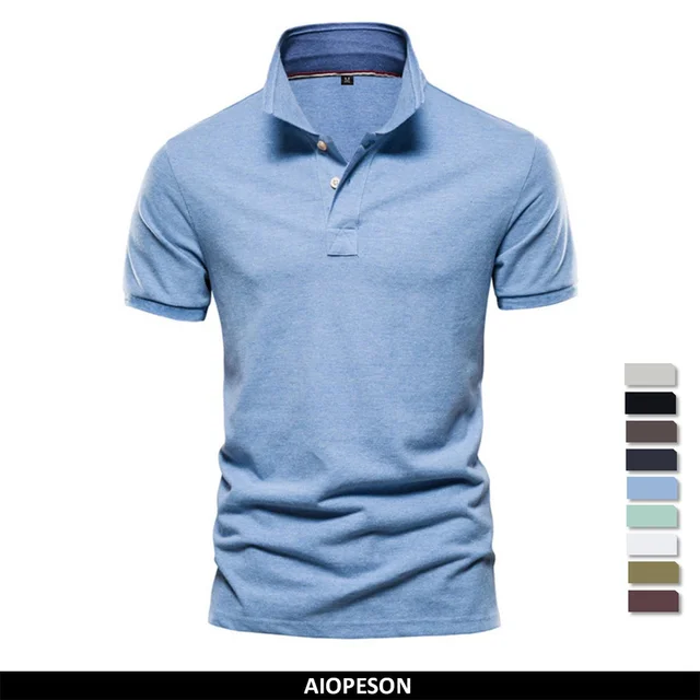 AIOPESON New Cotton Men's Polos Solid Color Classic Polo Shirt Men Short Sleeve Top Quality Casual Business Social Polo Men