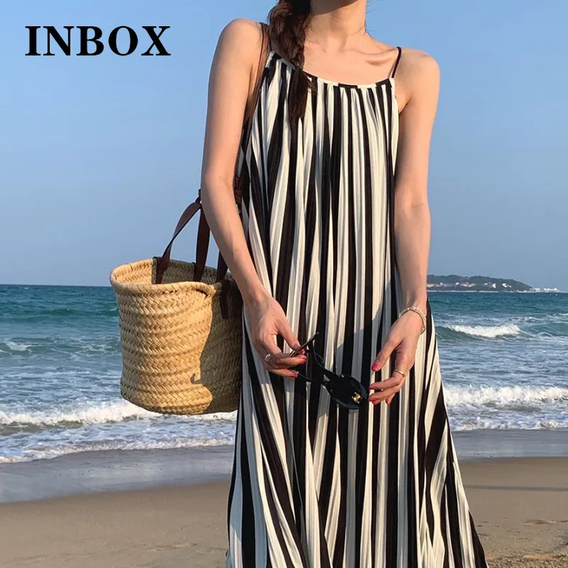 

Женское пляжное плиссированное платье на бретелях-спагетти, с принтом в полоску