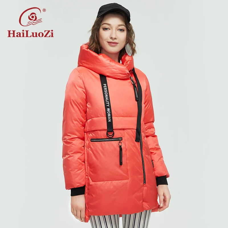 

HaiLuoZi коллекция 2022 Молодежная модная женская зимняя куртка короткое плотное Женское пальто уникальный дизайн из ткани с большими карманами ...