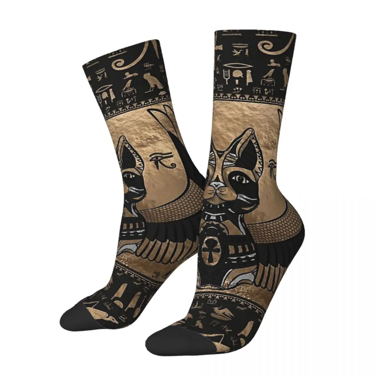 Happy Funny Men's Socks Egyptian Goddess Bastet Vintage Harajuku Cat Lover Art Hip Hop Crew Crazy Sock Gift Pattern Printed