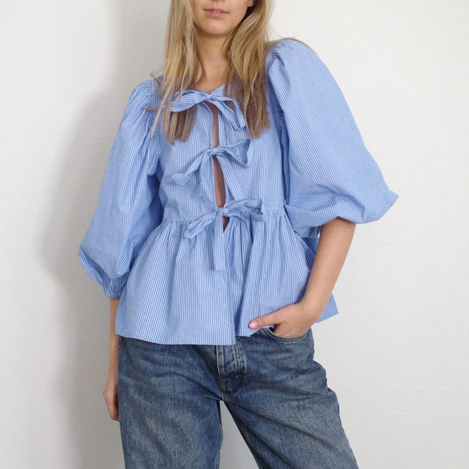 Combhasaki женская кавайная рубашка с галстуком-бабочкой спереди ажурная топы