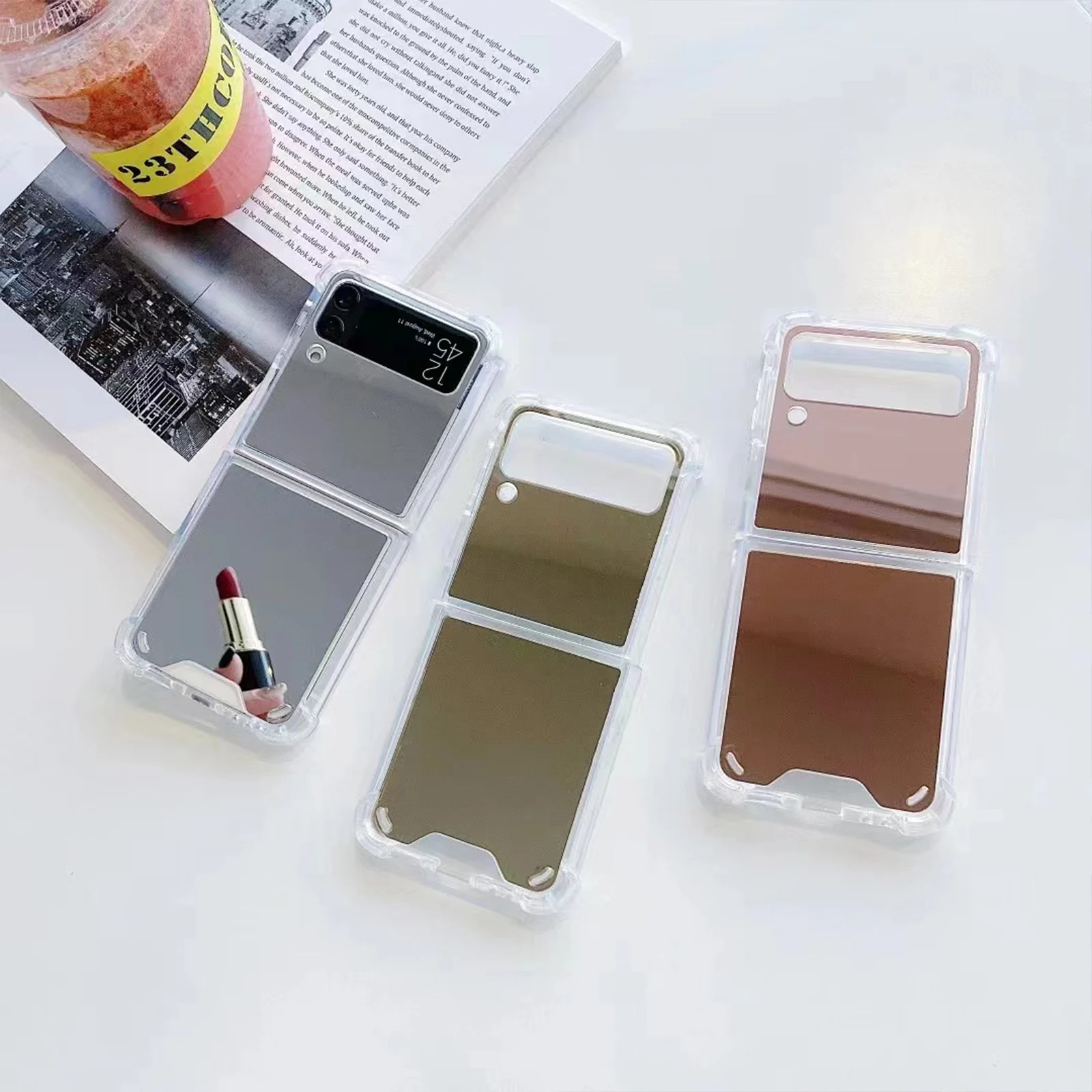 

For Samsung Z Flip 4 5G Mirror Case Anti Yellowing for Galaxy Z Flip4 5G Funda Shockproof Phone Cover Hard Back Case Protective