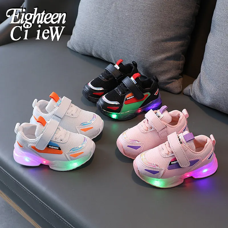 

Size 21-30 Glowing Sneakers for Girls Comfortable Luminous Sneakers Air Mesh Kids Light Up Shoes sapato infantil menina
