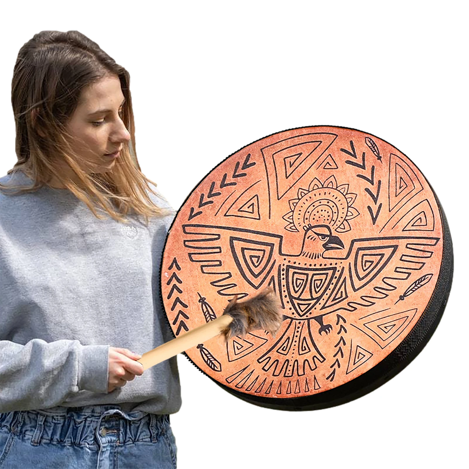 

Барабан шаманский с ручным барабаном, 3D барабан в форме дерева, Музыкальный барабан шамана, для мужчин и женщин, ручная работа для взрослых