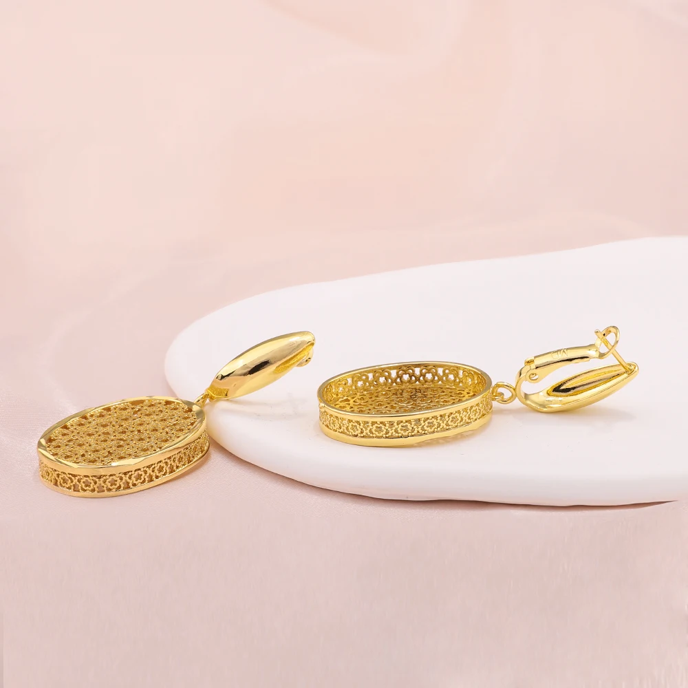 Ожерелье и серьги с овальным полым узором 24 к