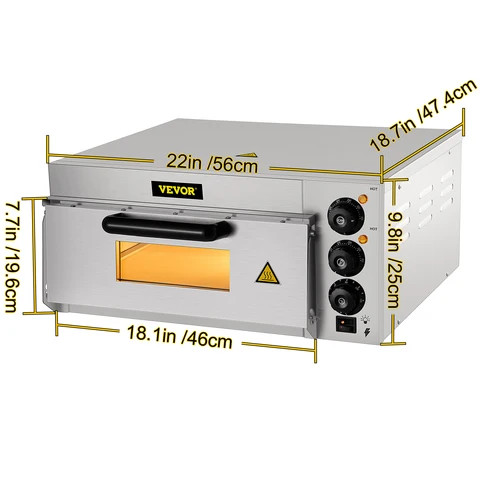 VEVOR Коммерческая электрическая печь для пиццы 14" одноярусная 110/220V 1300/2000W с камнем и полкой многоцелевое устройство для приготовления пиццы