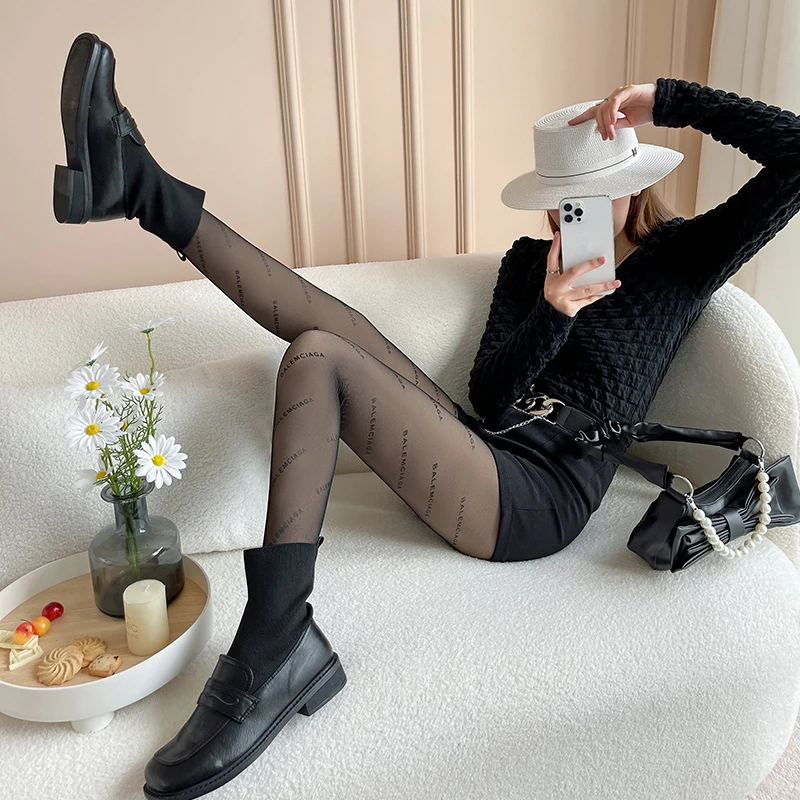 Plus Velvet Thick Letter Leggings Sexy Tight Winter Women Pants Letter Printing Fashion Lamb Velvet  Stacked Leggings