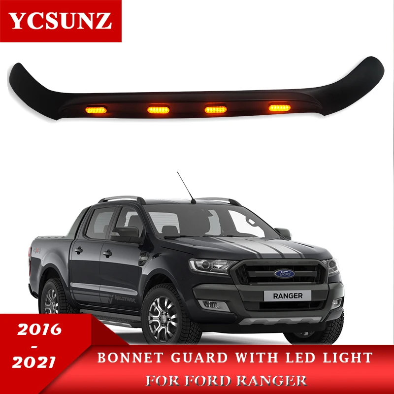 

Front Bug Shield Hood Deflector Guard With LED Light For Ford Ranger Wildtrak T7 T8 2015 2016 2017 2018 2019 2020 2021