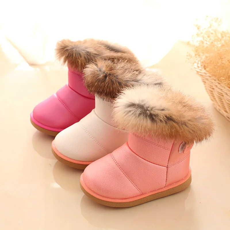 

New Winter Snow Boots For Children Girl Child Shoes Solid Color Fluffy Warm Outdoor Kids Boots Hook&Loop Shoes 2022