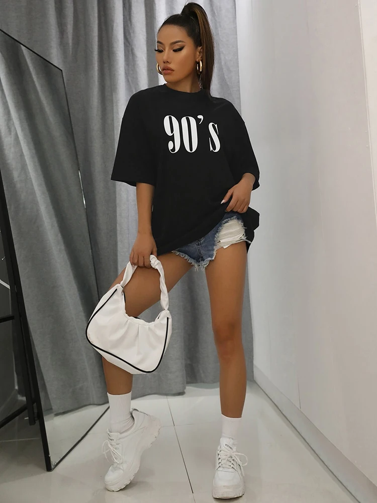 Футболка женская хлопковая оверсайз винтажный брендовый топ в уличном стиле
