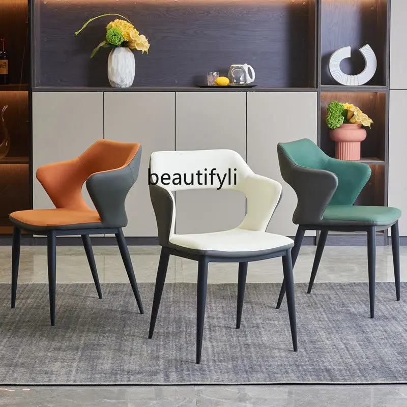 

zqNordic Light Luxury Home Dining Chair Simple Office Restaurant Dining Table and Chair with Armrest Backrest