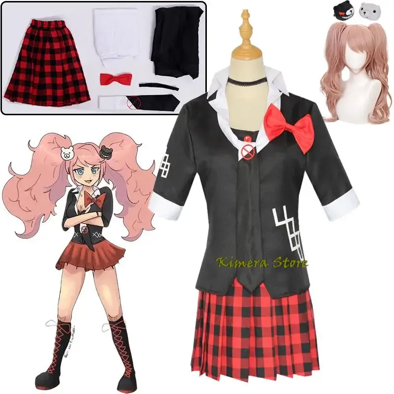Аниме Dangaronpa Косплей Костюм Enoshima Junko Униформа Кафе Рабочий Короткая Юбка Хвост