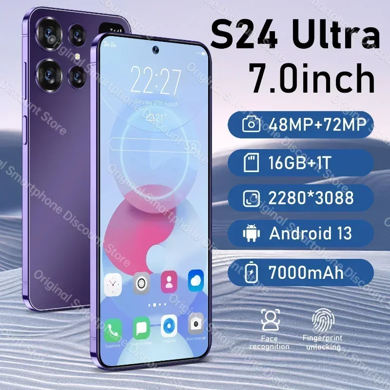 

New Original S24 Ultra 7.0 Inch HD Screen Smartphone 16GB+1TB 5G Dual Sim Celulares Android13 Face Unlock 7000mAh 72MP with NFC