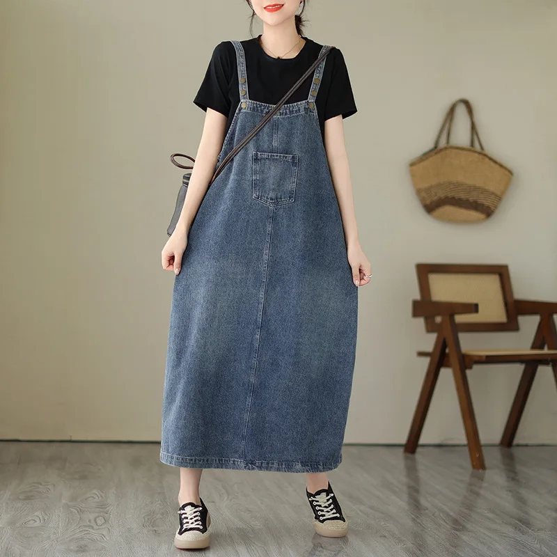 

Джинсовые летние платья-Макси для женщин 2023 синие повседневные Элегантные винтажные длинные платья-комбинезоны джинсовый сарафан женское стандартное платье