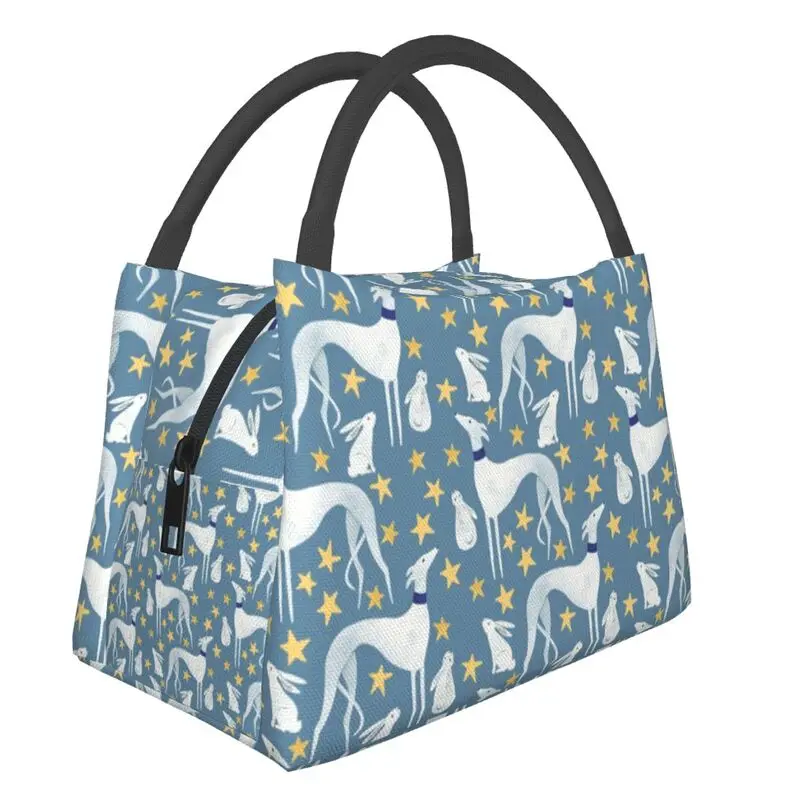 

Galgo Hare And Stars Thermal Insulated Lunch Bag Women Greyhound Whippet Dog Lunch Tote for Outdoor Picnic Storage Meal Food Box