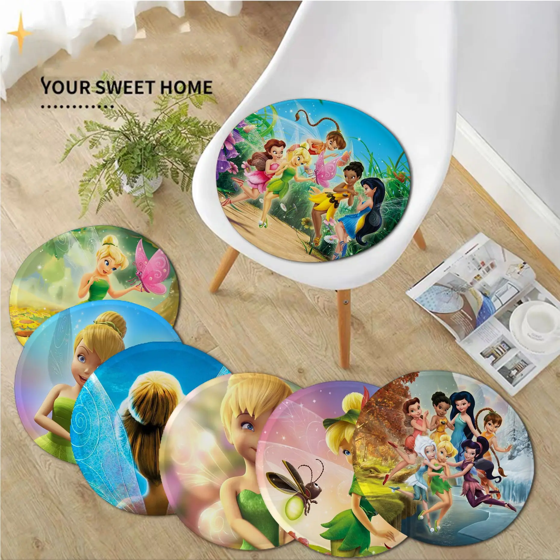 

Disney Tinker Bell European Fabric Cushion Non-slip Living Room Sofa Decor Students Stool Tatami Office Cushions Home Decor