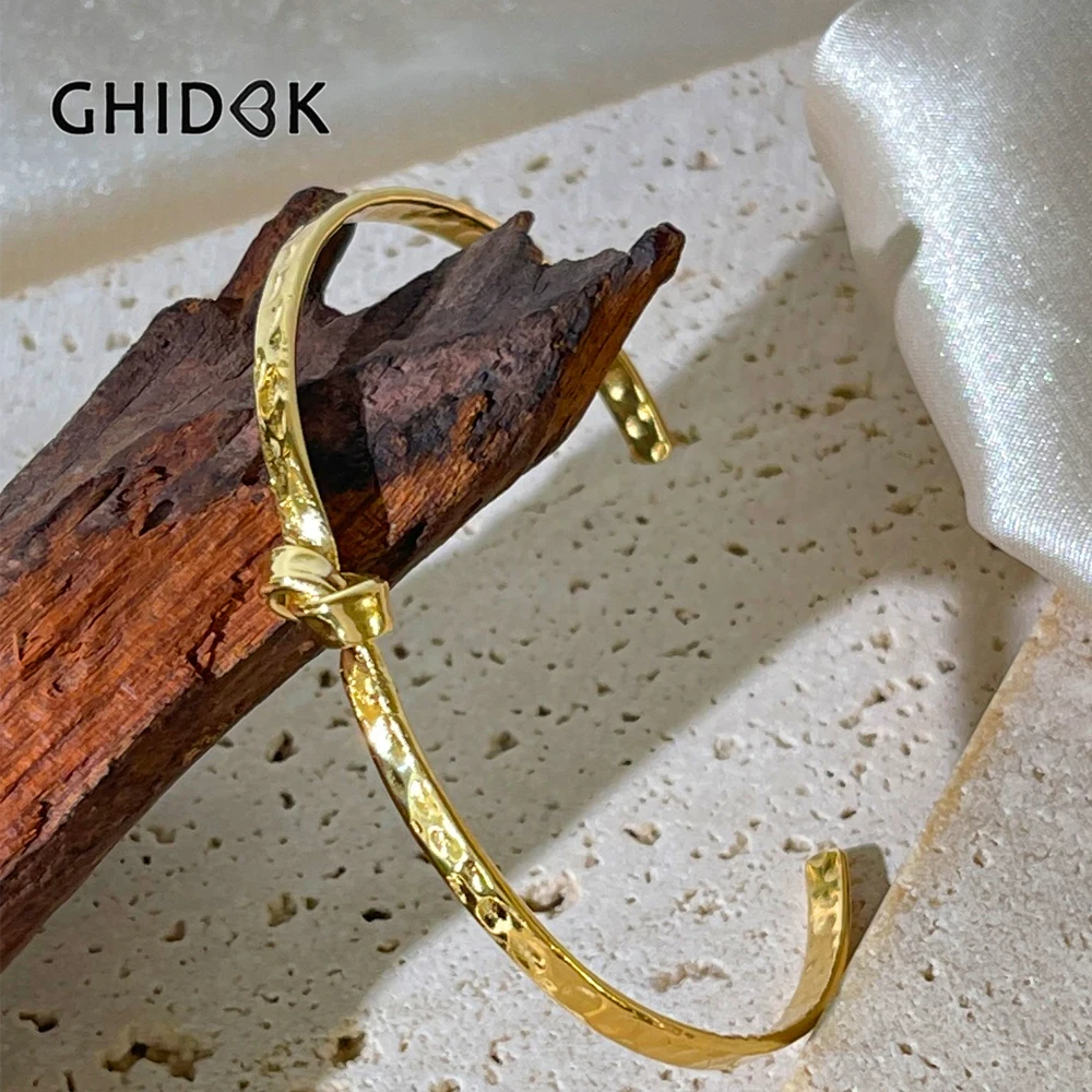 

GHIDBK Vintage 316L Stainless Steel Gold Plated Hammered Love Knot Bangle Bracelet Stackable for Women Dainty Simple Jewelry