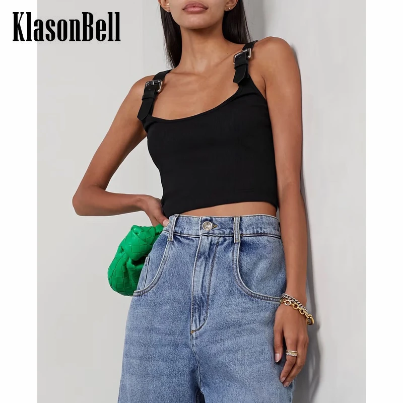 

7,15 KlasonBell регулируемый кожаный плечевой ремень короткий тонкий трикотажный Топ для женщин