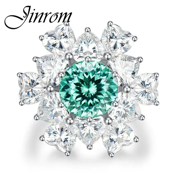 

Jinrom 925 Silver Paraiba Color 9mm Fireworks Cut High Carbon Diamond Ring Ring for Women Tourmaline Gemstone Engagement Ring