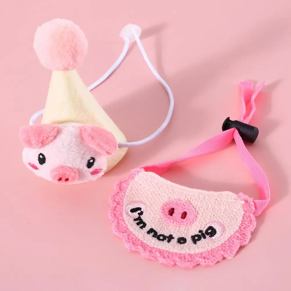 Cartoon Cat Bandana 1 Set Stylish Super Soft Pink Color Pig Pet Bib Saliva Towel with Headgear Supplies |