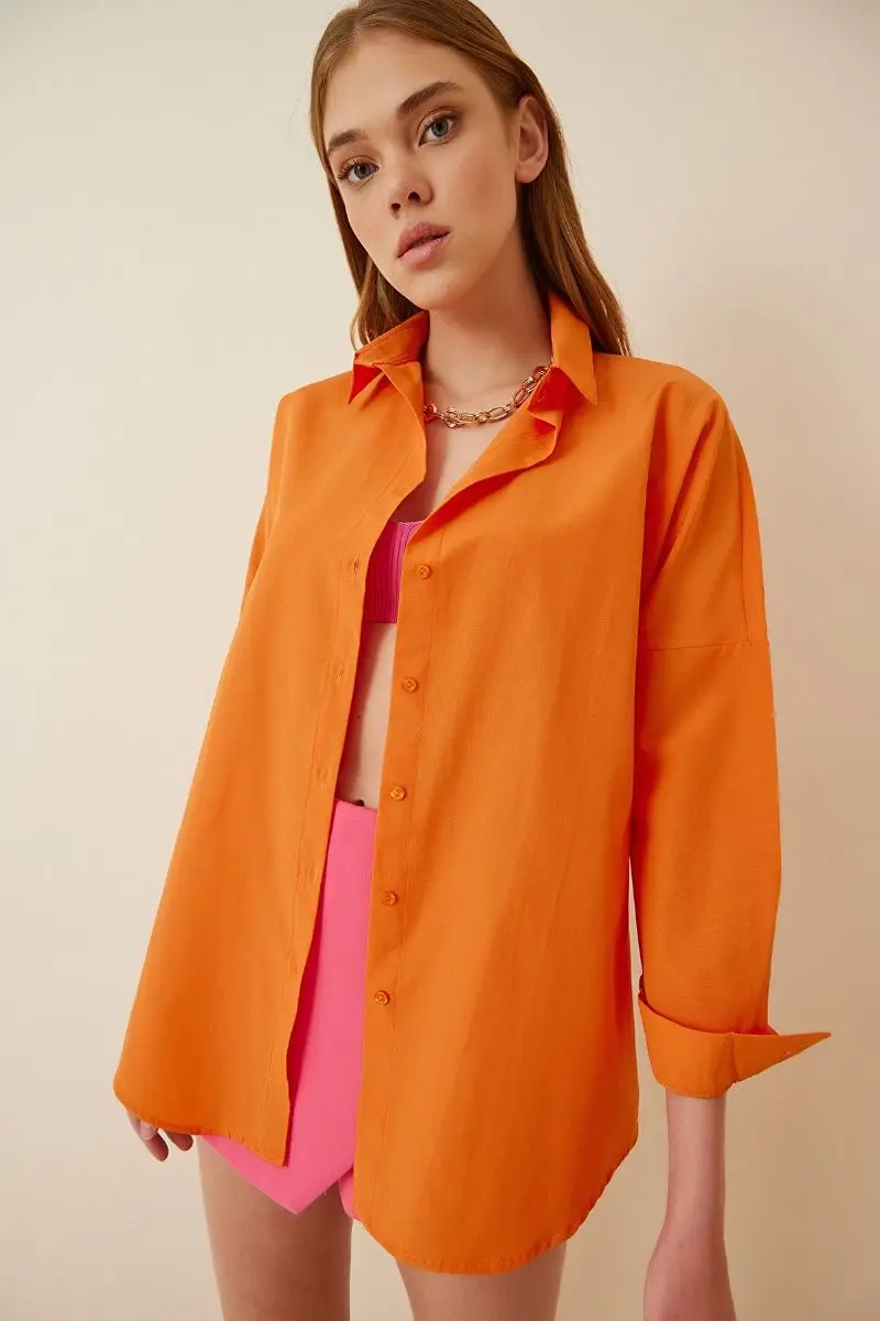 

Women orange Oversize long Basic shirt DD00842
