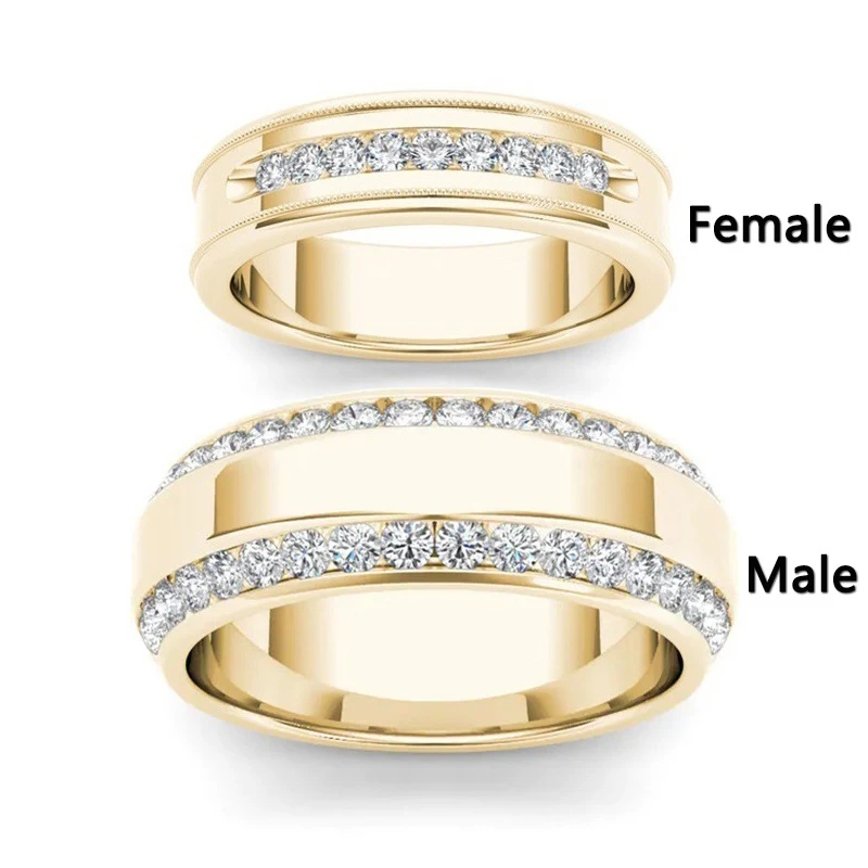 

HOYON Two 14k Gold Color Couple Wedding Rings Fashion Simple Double Row Diamond Rhotrite Rings for Men and Women's Jewelry