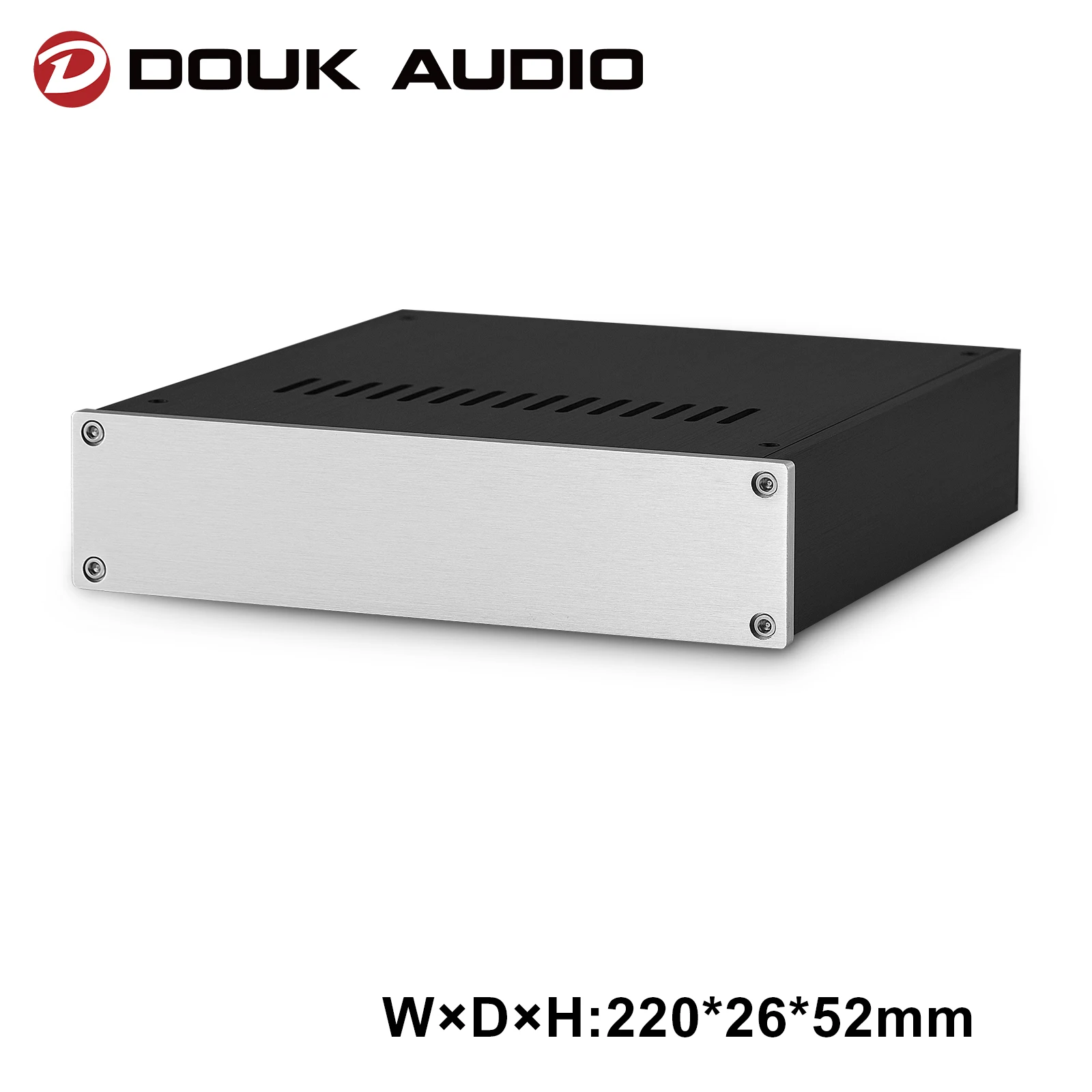 Алюминиевый корпус Douk Audio HiFi для усилителя мощности, зеркальный металлический корпус для самостоятельной сборки (Ш 220 мм × Д 26 мм × в 52 мм)