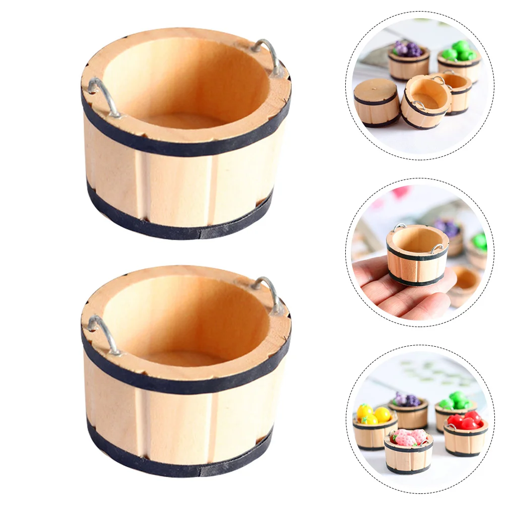 

Log Color Wooden Barrel Buckets Toy Miniature Decoration House Ornament Accessory