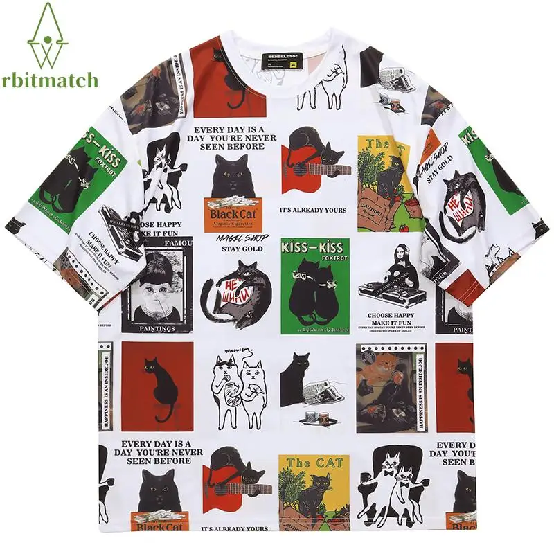 

Hip Hop Streetwear T-Shirt Funny Full Print Cats T Shirt 2022 Men Harajuku Polyester Casual Tshirt Summer Short Sleeve Tops Tee